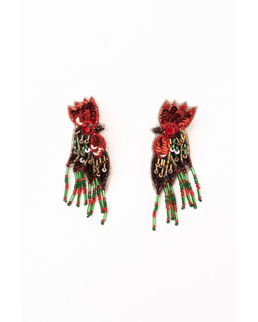 NandniStudio Hand-Beaded Hen Earrings