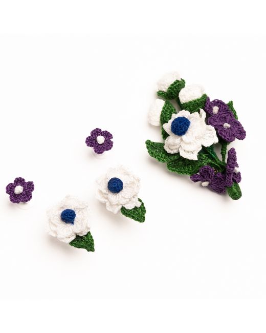 NandniStudio Micro Crochet Flowers Brooch Earrings Set