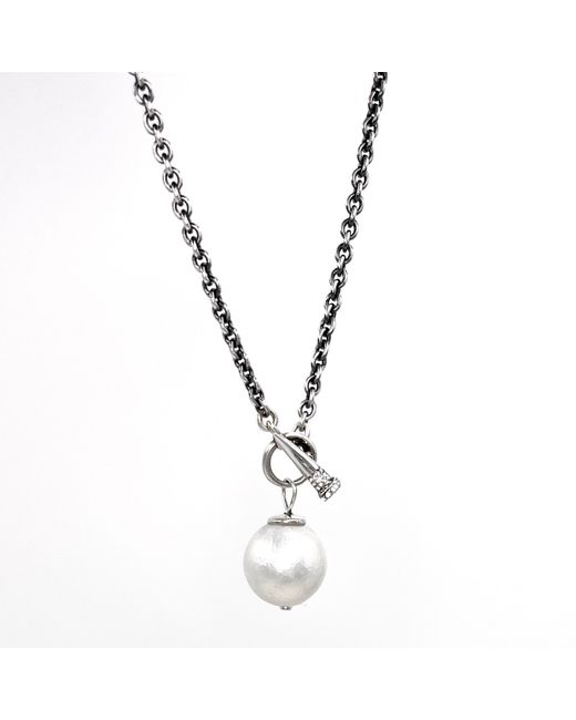 Oie Jewelry Diamond Spike Toggle Pearl Necklace