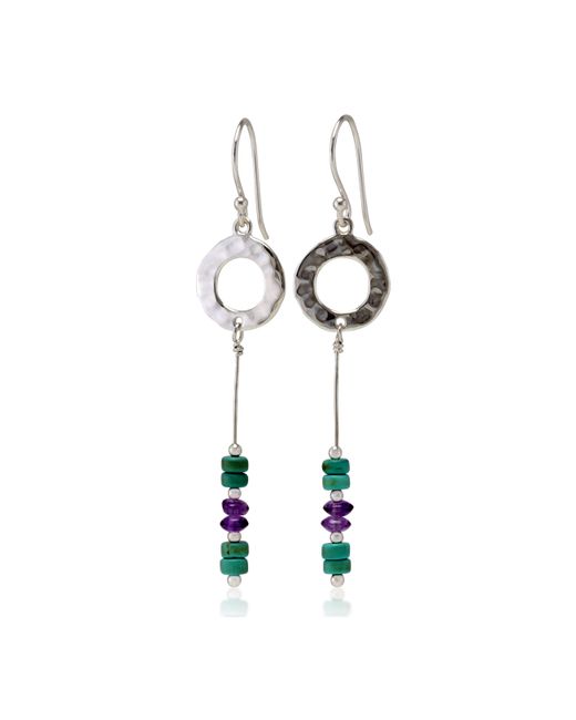 Banyan Jewellery Hammered Turquoise Amethyst Circle Drop Earrings