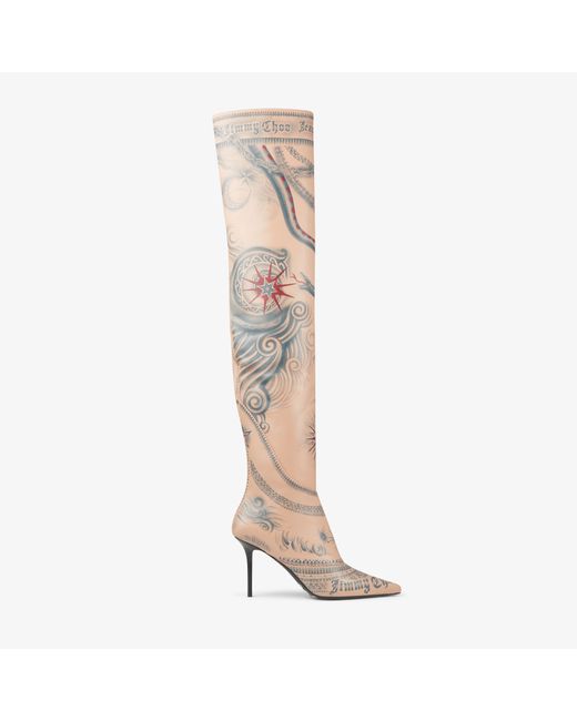 Jimmy Choo Jean Paul Gaultier Over The Knee Boot 90 tattoo printed leather over the knee boots