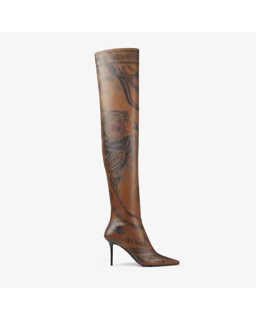 Jimmy Choo Jean Paul Gaultier Over The Knee Boot 90 tattoo printed leather over the knee boots