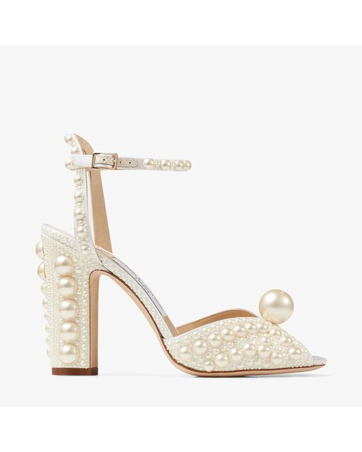 Jimmy Choo Sacaria 100 satin sandals with all over pearl embellishment