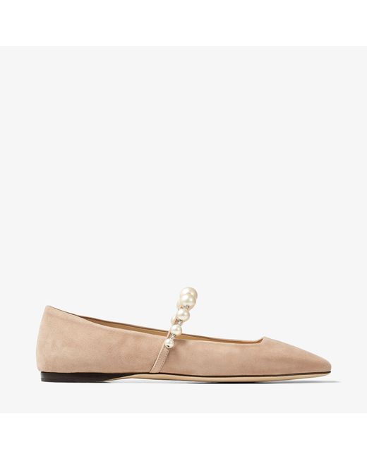 Jimmy Choo Ade Flat Ballet suede flats with pearl embellishment
