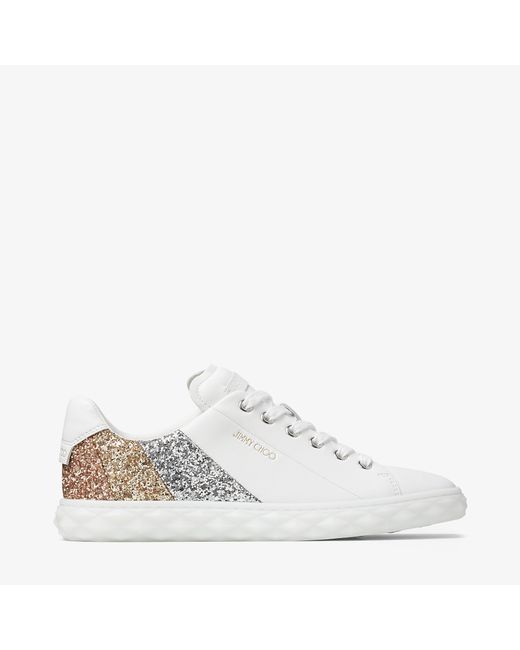 Jimmy Choo Diamond Light/F nappa leather and gold glitter low top trainers