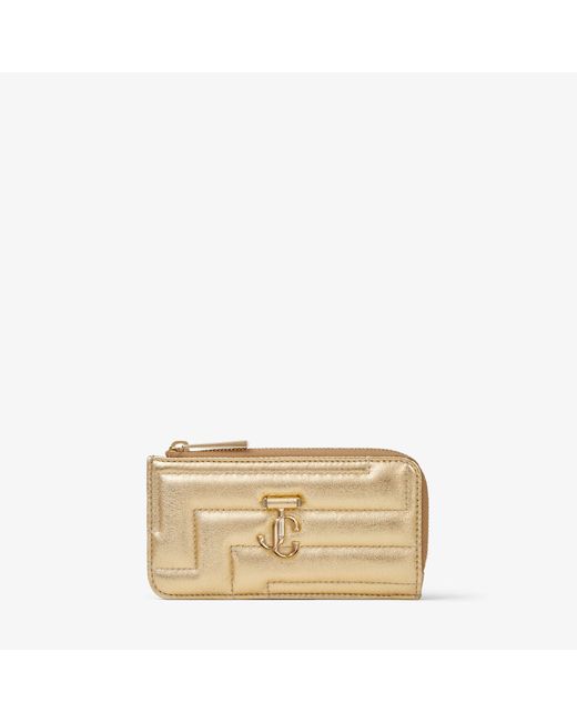 Jimmy Choo Lise-Z Gold quilted metallic nappa leather card holder with jc emblem