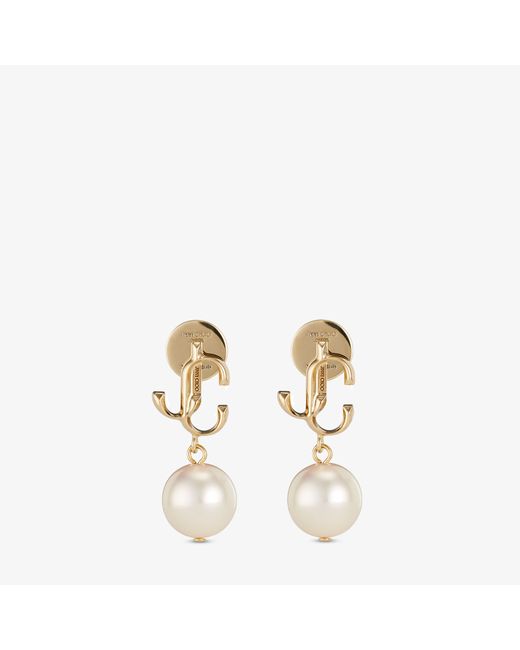 Jimmy Choo Jc Pearl Earring Gold finish metal jc pearl stud earrings