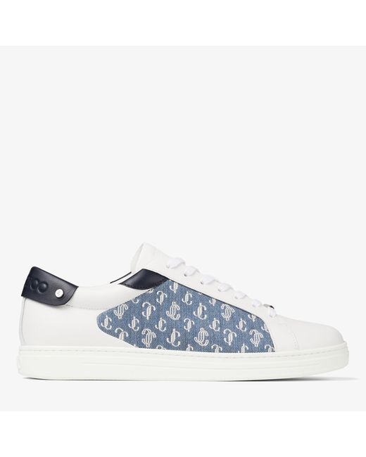 Jimmy Choo Rome/M White leather and denim jc monogram pattern low top trainers