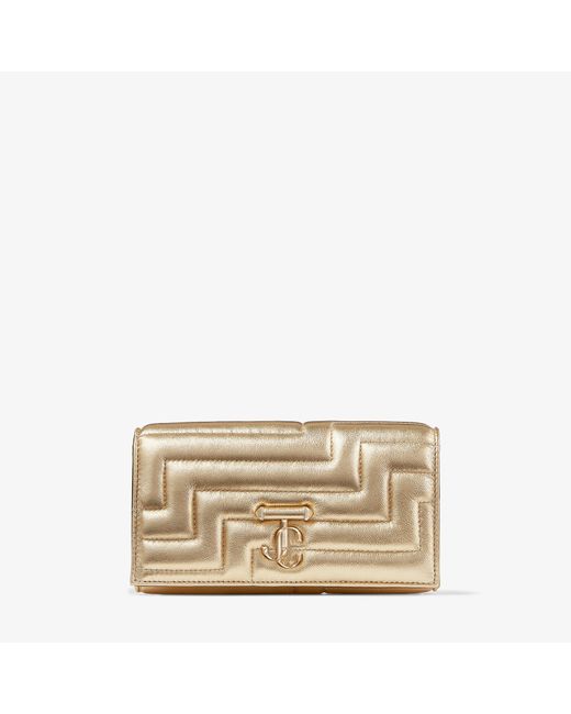 Jimmy Choo Avenue Wallet W/Chain Gold quilted metallic nappa wallet with crystal bar