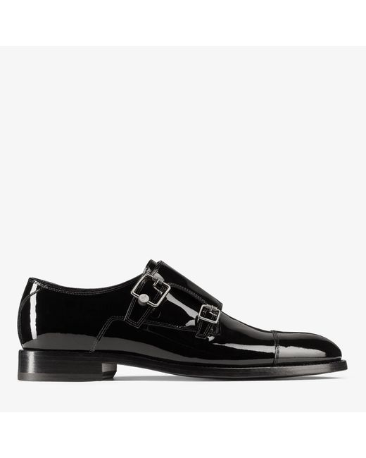 Jimmy Choo Finnion Monkstrap patent leather monk strap shoes with studs