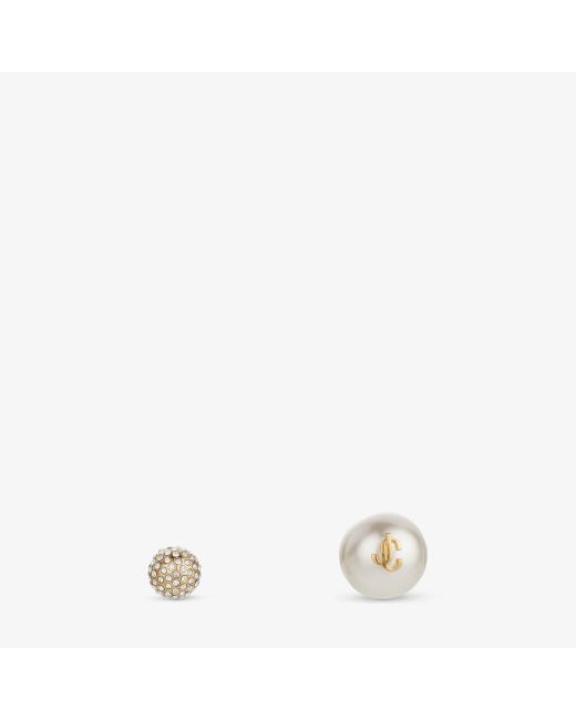 Jimmy Choo Auri Studs Gold finish metal pearl and crystal stud earrings