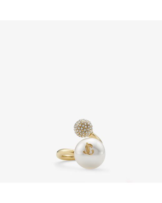 Jimmy Choo Auri Ring Gold finish metal pearl and crystal ring