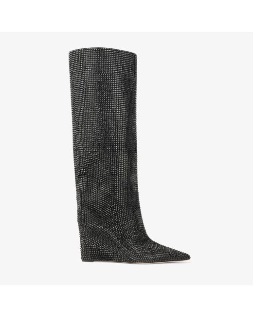 Jimmy Choo Blake Knee Boot 85 suede wedge knee high boots with honeybomb crystals