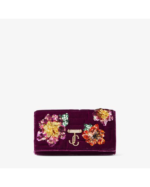 Jimmy Choo Avenue Wallet With Chain Boysenberry avenue velvet wallet with sequin flowers