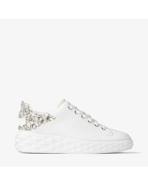 Jimmy Choo Diamond Maxi/F Ii White and nappa leather trainers with crystals