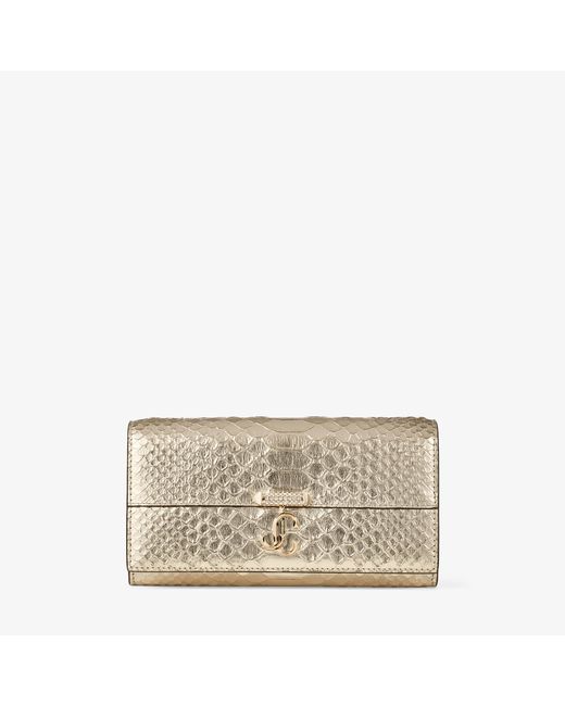 Jimmy Choo Avenue Wallet With Chain Champagne metallic snake printed leather wallet with chain