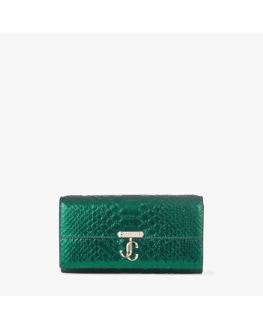Jimmy Choo Avenue Wallet With Chain Dark metallic snake printed leather wallet with chain