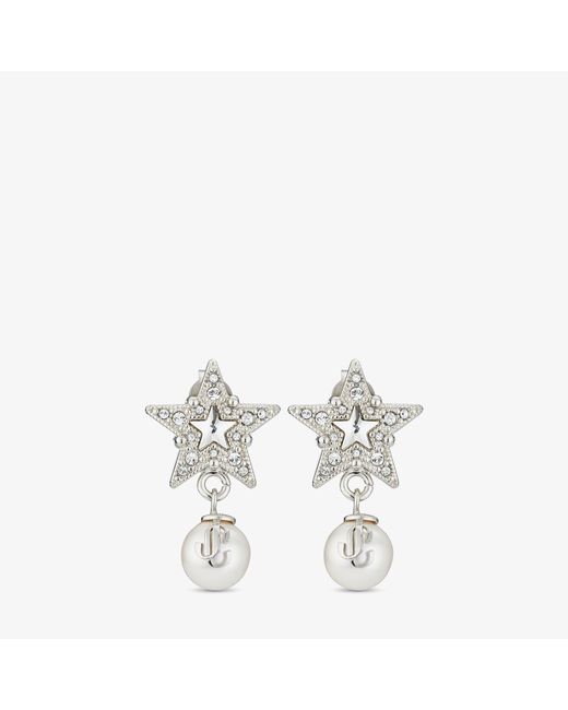 Jimmy Choo Crystal Star Earrings finish metal star earrings with white resin pearls and crystals