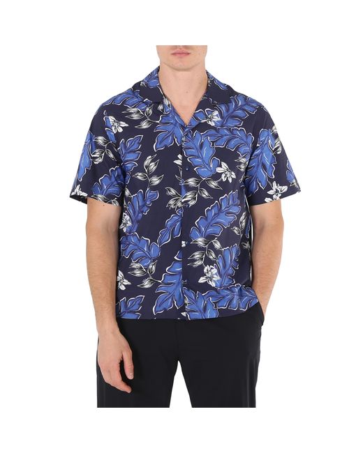 Moncler Navy Hawaiian-Print Cotton Shirt
