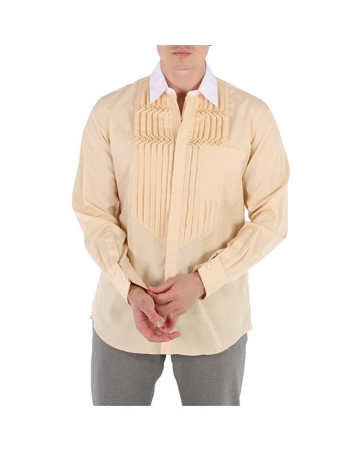 Burberry Cotton Poplin Classic Fit Pleated Bib Dress Shirt
