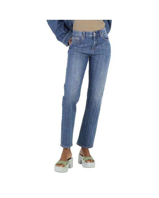 Stella McCartney Rhinestone-Embellished Straight Leg Denim Jeans