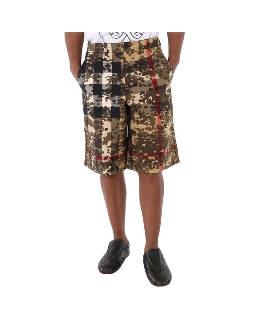 Burberry Camouflage Check Cotton Tailored Shorts