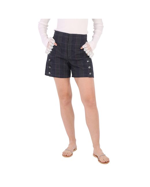 Chloé Ladies Virgin Wool High-waist Plaid Shorts