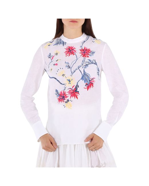 Chloé White Embroidered Top Linen Canvas