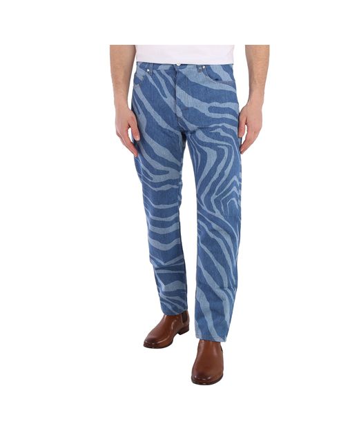 Roberto Cavalli Blue Zebra Print Relaxed Fit Cotton Denim Jeans
