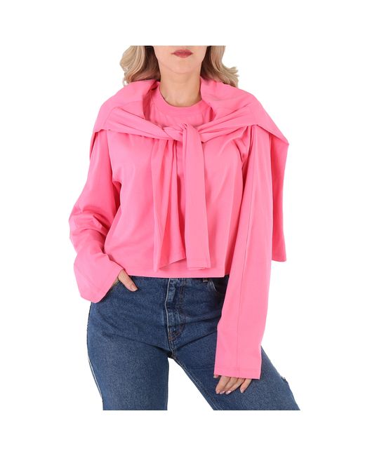 Mm6 Maison Margiela Ladies Neon Pink Draped Split-Sleeve Top