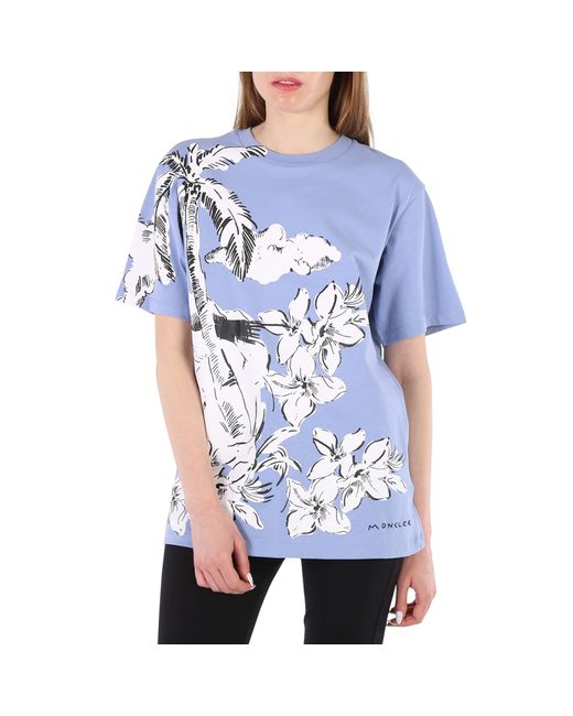 Moncler Light Floral Print Cotton Crew Neck T-Shirt