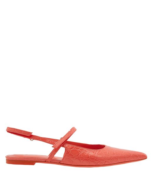 by FAR Ladies Coral Red Jess Croco Embossed Leather Slingback Sandals