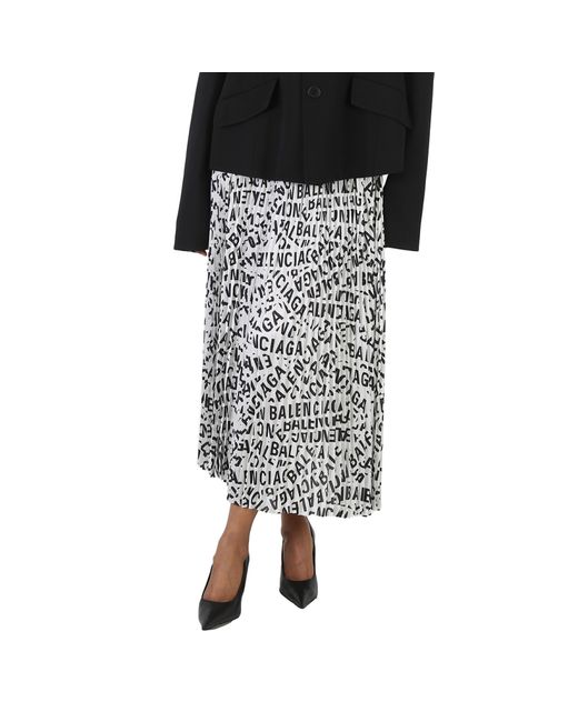 Balenciaga Ladies Logo Strips Pleated Drawstring Midi Skirt