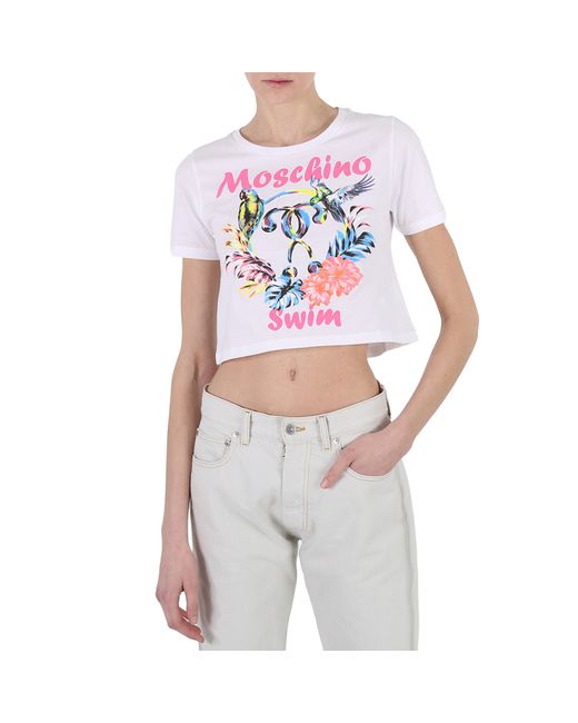 Moschino Cotton Floral Print Crop T-Shirt