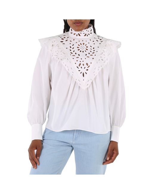 Chloé Ladies Cotton Poplin High-Neck Shirt