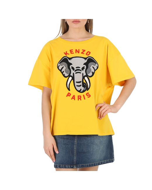 Kenzo Ladies Yellow Elephant Relax T-Shirt