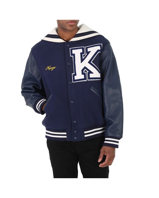 Kenzo Midnight Wool And Leather Sailor Varsity Jacket