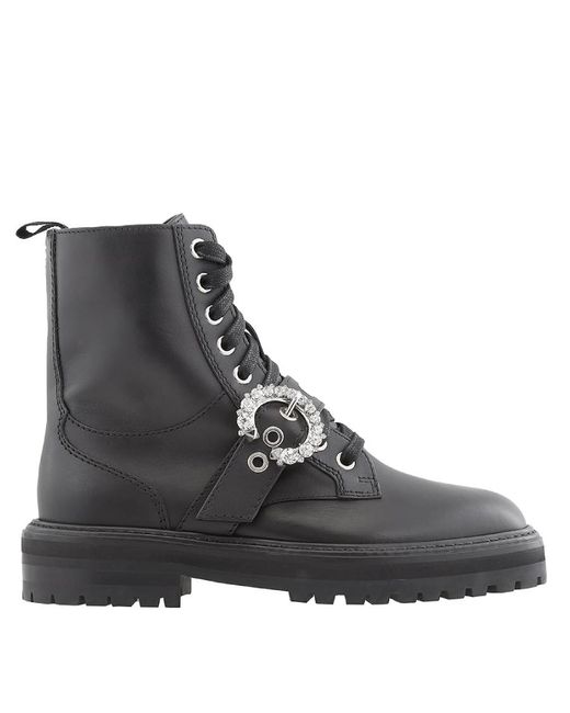 Jimmy Choo Ladies Cora Leather Crystal Combat Boots