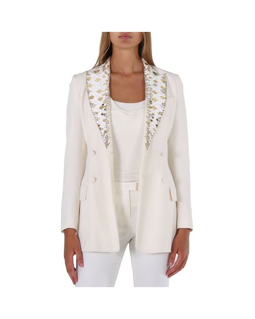 Roberto Cavalli Ladies White Gold Mirror Snake Double Breasted Jacket