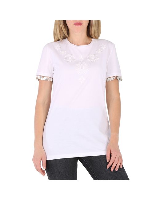 Roberto Cavalli Ladies Optical Floral Embroidered Cotton T-shirt
