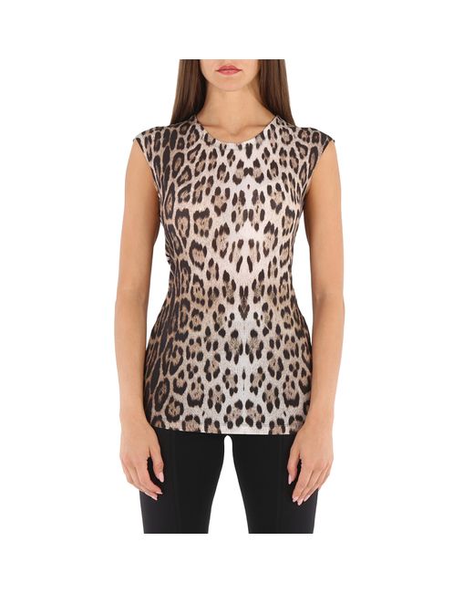 Roberto Cavalli Ladies Natural Leopard Print T-shirt
