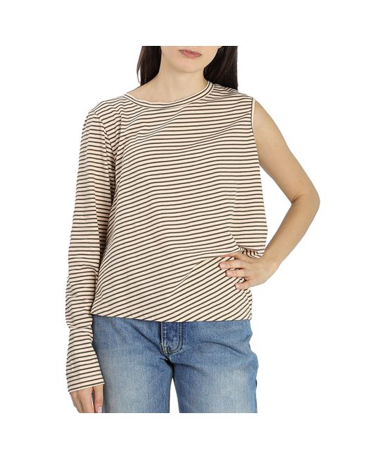 Mm6 Maison Margiela Ladies Asymmetric Stripe Stretch-cotton T-shirt
