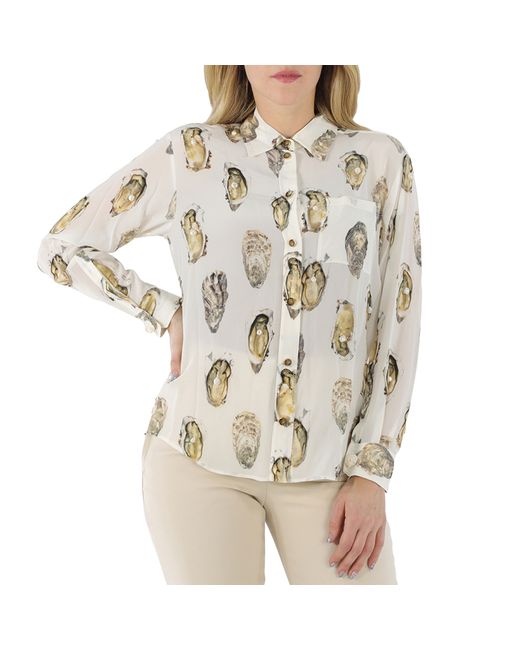 Burberry Ladies Oyster Print Pearl Embellished Shirt