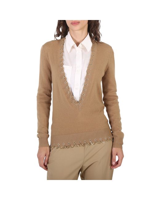 Burberry Ladies Camel Chain Detail Cashmere Sweater