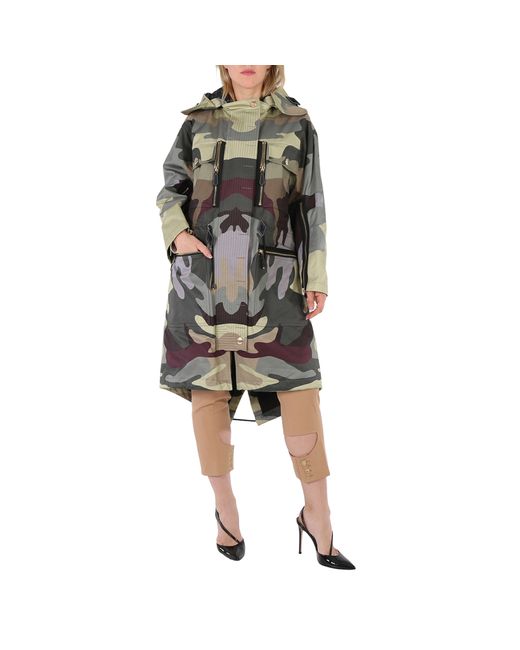 Burberry Ladies Sage Single-Breasted Camouflage-Print Cotton Parka