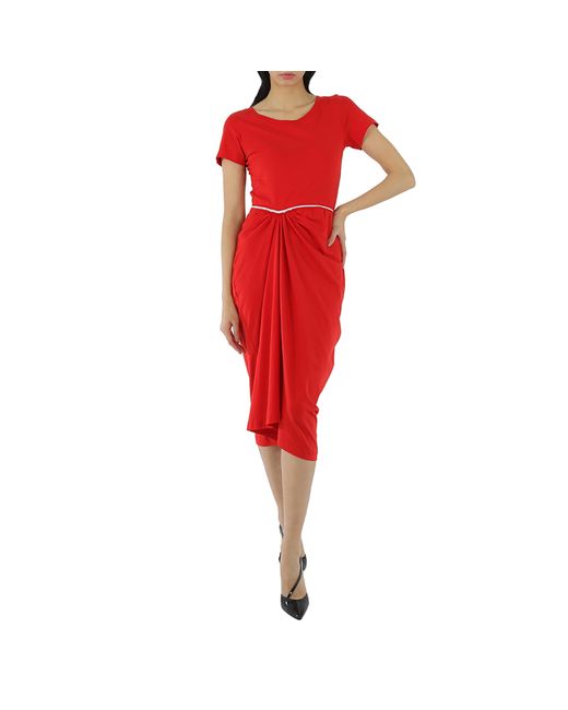 Marni Ladies Ruched Cut-Out Round Neck Midi Dress