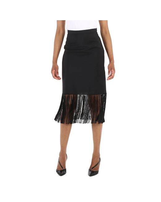 Burberry Mohair Wool A-line Fringed Skirt