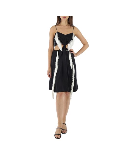 Burberry Silk Satin Slip Dress With Fringed Detail