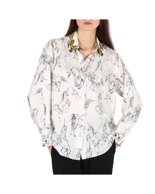 Burberry Ladies White Ruka Unicorn Sketch Print Shirt