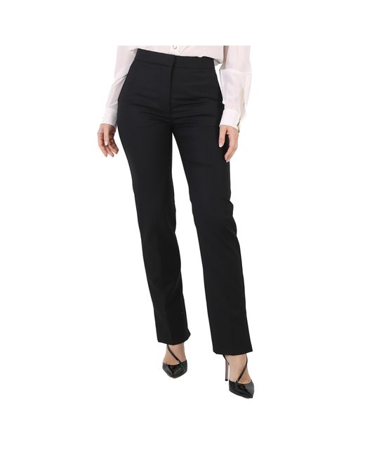 Burberry Ladies Satin Stripe Detail Wool Tailored Trousers